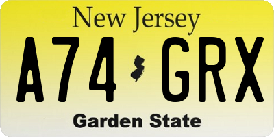 NJ license plate A74GRX
