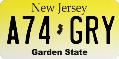 NJ license plate A74GRY