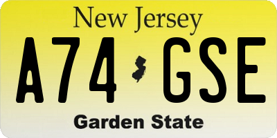 NJ license plate A74GSE