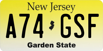 NJ license plate A74GSF
