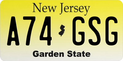 NJ license plate A74GSG