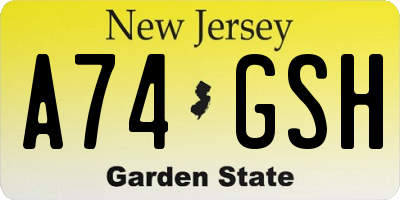 NJ license plate A74GSH