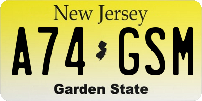 NJ license plate A74GSM