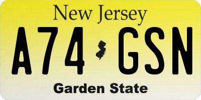 NJ license plate A74GSN