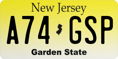 NJ license plate A74GSP