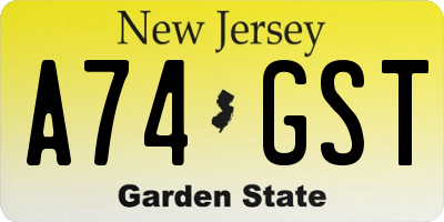 NJ license plate A74GST
