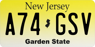NJ license plate A74GSV