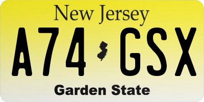 NJ license plate A74GSX