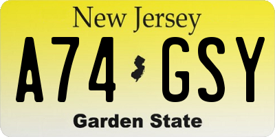 NJ license plate A74GSY