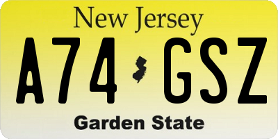 NJ license plate A74GSZ