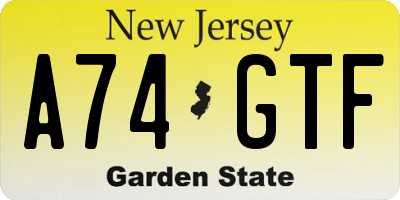 NJ license plate A74GTF