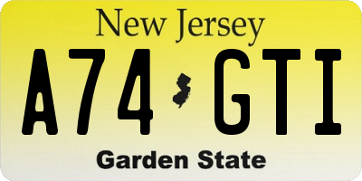 NJ license plate A74GTI