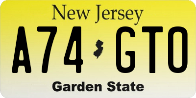 NJ license plate A74GTO