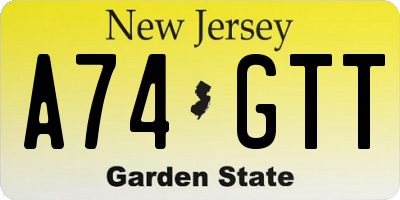 NJ license plate A74GTT