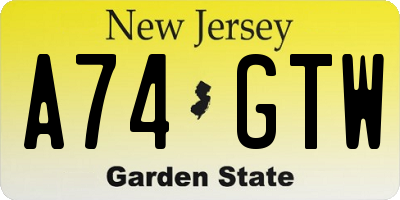 NJ license plate A74GTW