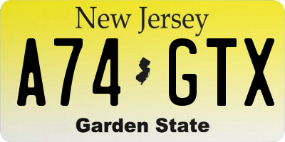 NJ license plate A74GTX