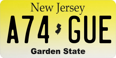 NJ license plate A74GUE