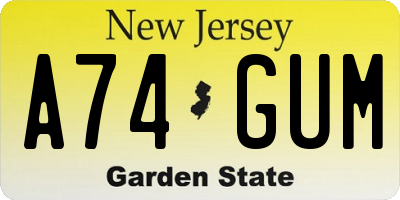 NJ license plate A74GUM