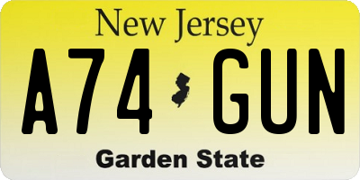 NJ license plate A74GUN