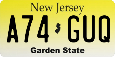 NJ license plate A74GUQ