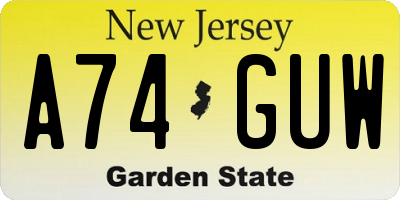 NJ license plate A74GUW