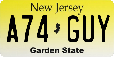 NJ license plate A74GUY