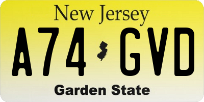 NJ license plate A74GVD