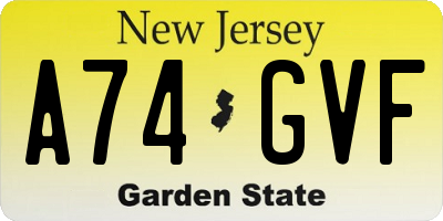 NJ license plate A74GVF
