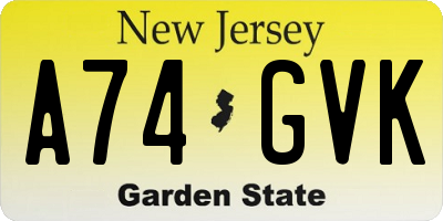 NJ license plate A74GVK