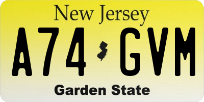 NJ license plate A74GVM