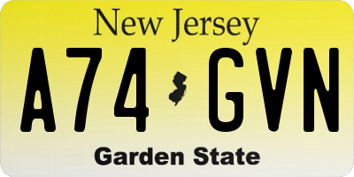 NJ license plate A74GVN