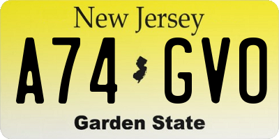 NJ license plate A74GVO
