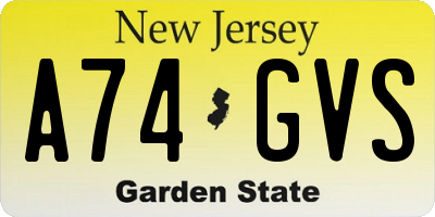 NJ license plate A74GVS
