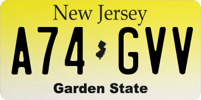 NJ license plate A74GVV