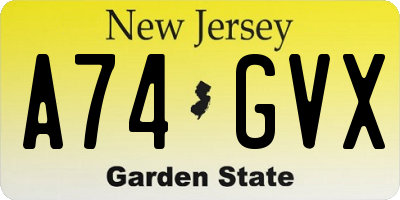 NJ license plate A74GVX