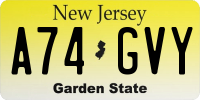 NJ license plate A74GVY