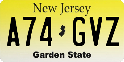 NJ license plate A74GVZ