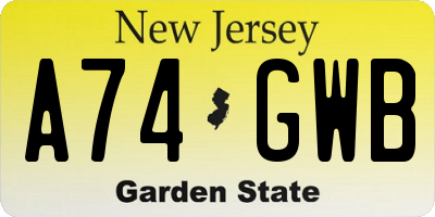 NJ license plate A74GWB