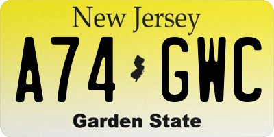 NJ license plate A74GWC