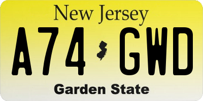 NJ license plate A74GWD