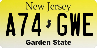 NJ license plate A74GWE