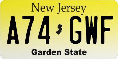 NJ license plate A74GWF