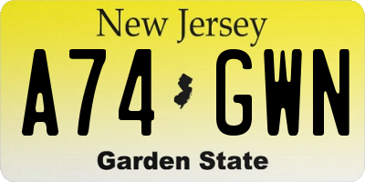 NJ license plate A74GWN