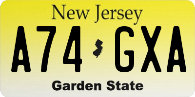 NJ license plate A74GXA