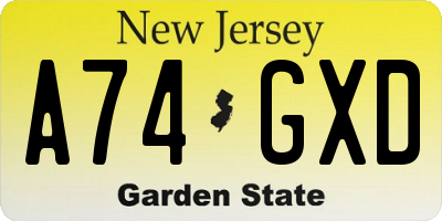 NJ license plate A74GXD