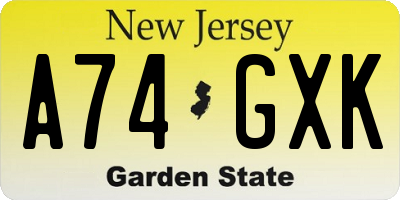 NJ license plate A74GXK