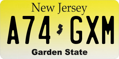 NJ license plate A74GXM