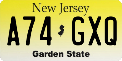 NJ license plate A74GXQ