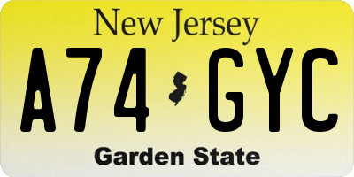NJ license plate A74GYC