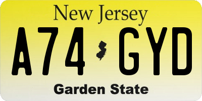 NJ license plate A74GYD